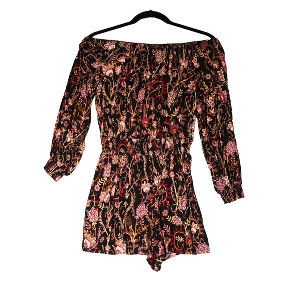 Free People Off Shoulder Romper Womens S Black Floral Low Back Hippie Boho - Picture 5 of 16